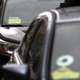 An Uber logo on a car in San Francisco, California.